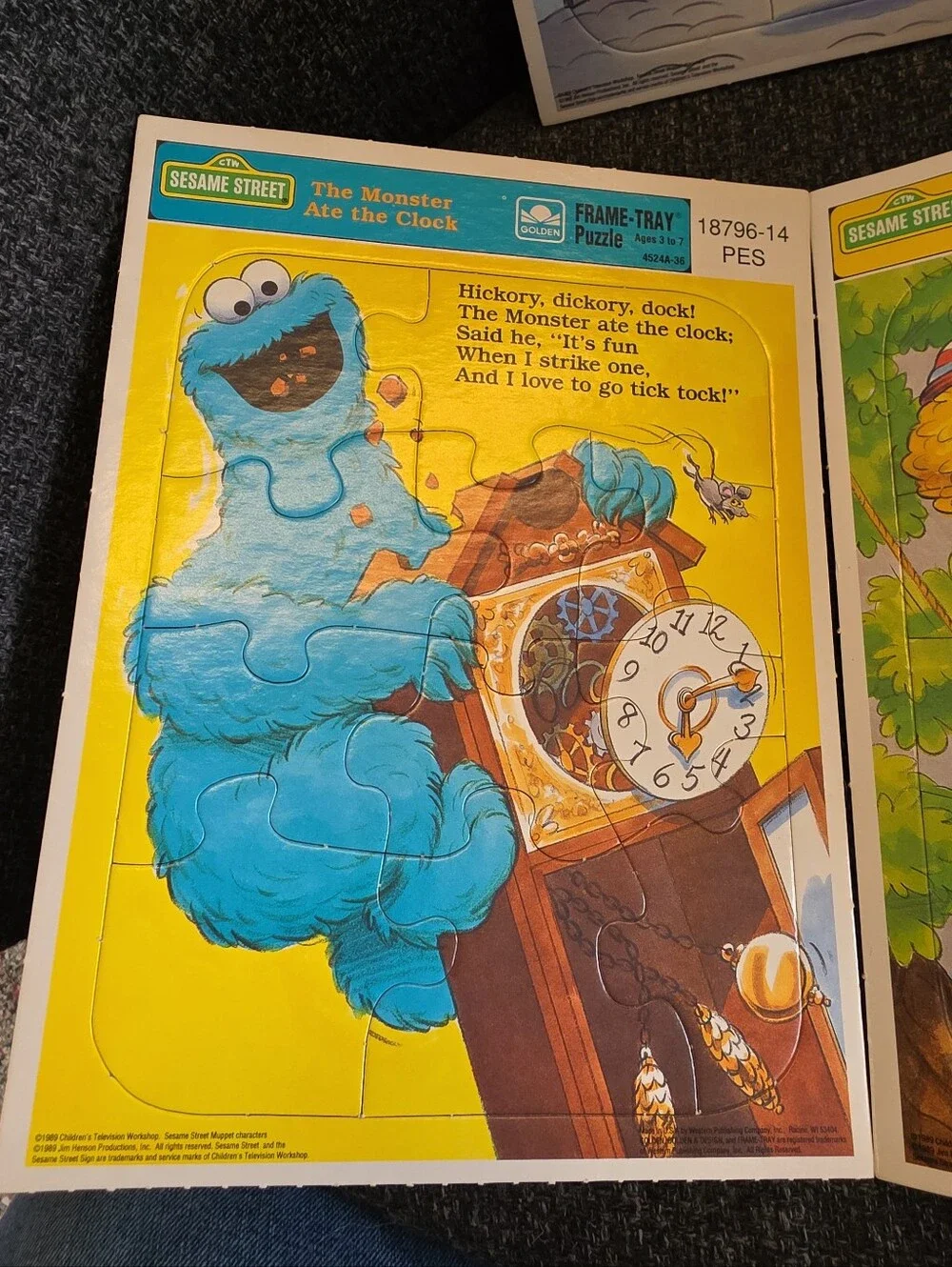 Lot 3 Vintage 1989 Golden Sesame Street Frame-Tray Puzzles Nursery Rhymes